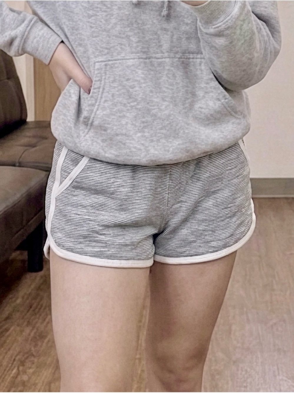 Women’s Athletic Grey Striped Shorts with White Trim